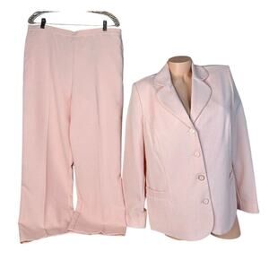 Alfred Dunner Womens Blush Pink Peach Pantsuit Blazer 14 & Pants 16P Short 31700